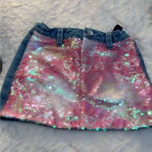 Sequin Denim Skirt - Pink and Blue